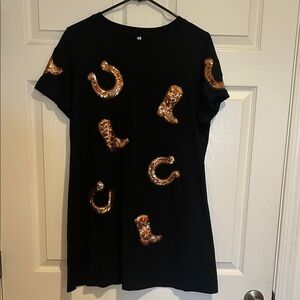 Black Dress with Gold Western Sequin Accents